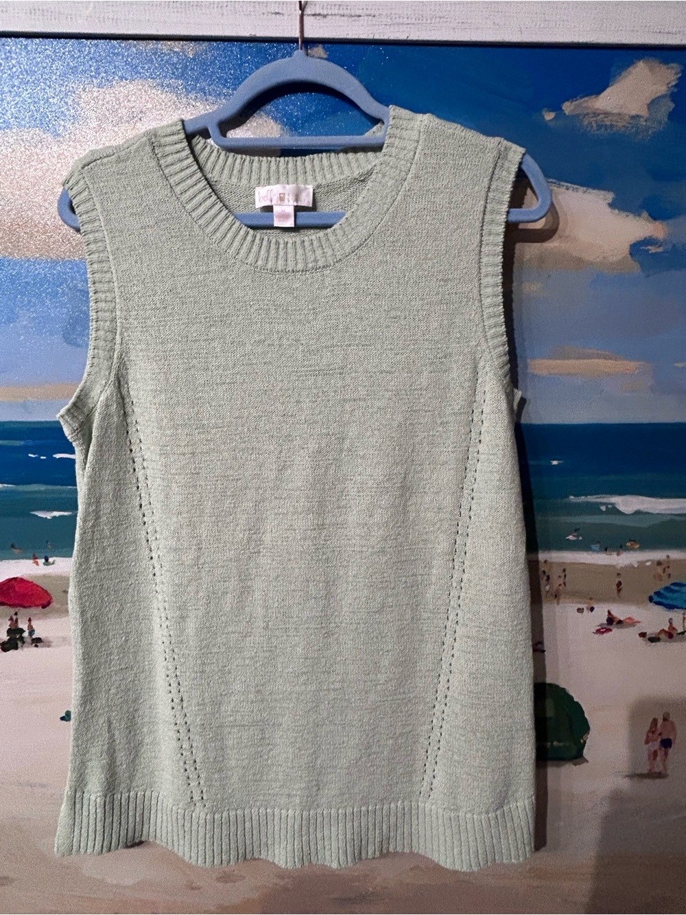 belle sky Sleeveless Knit Tank Top in Mint Green.